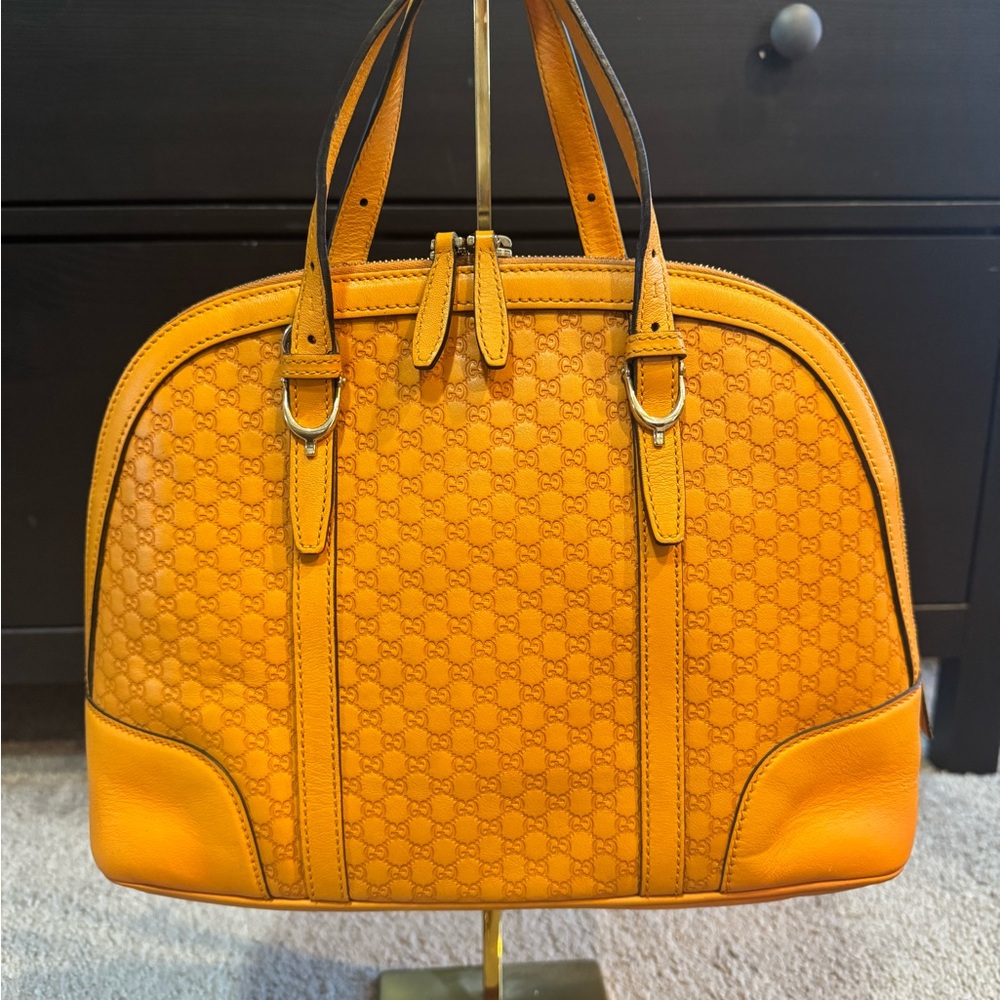 Gucci Orange Satchel with Quilted Texture and Gold Hardware